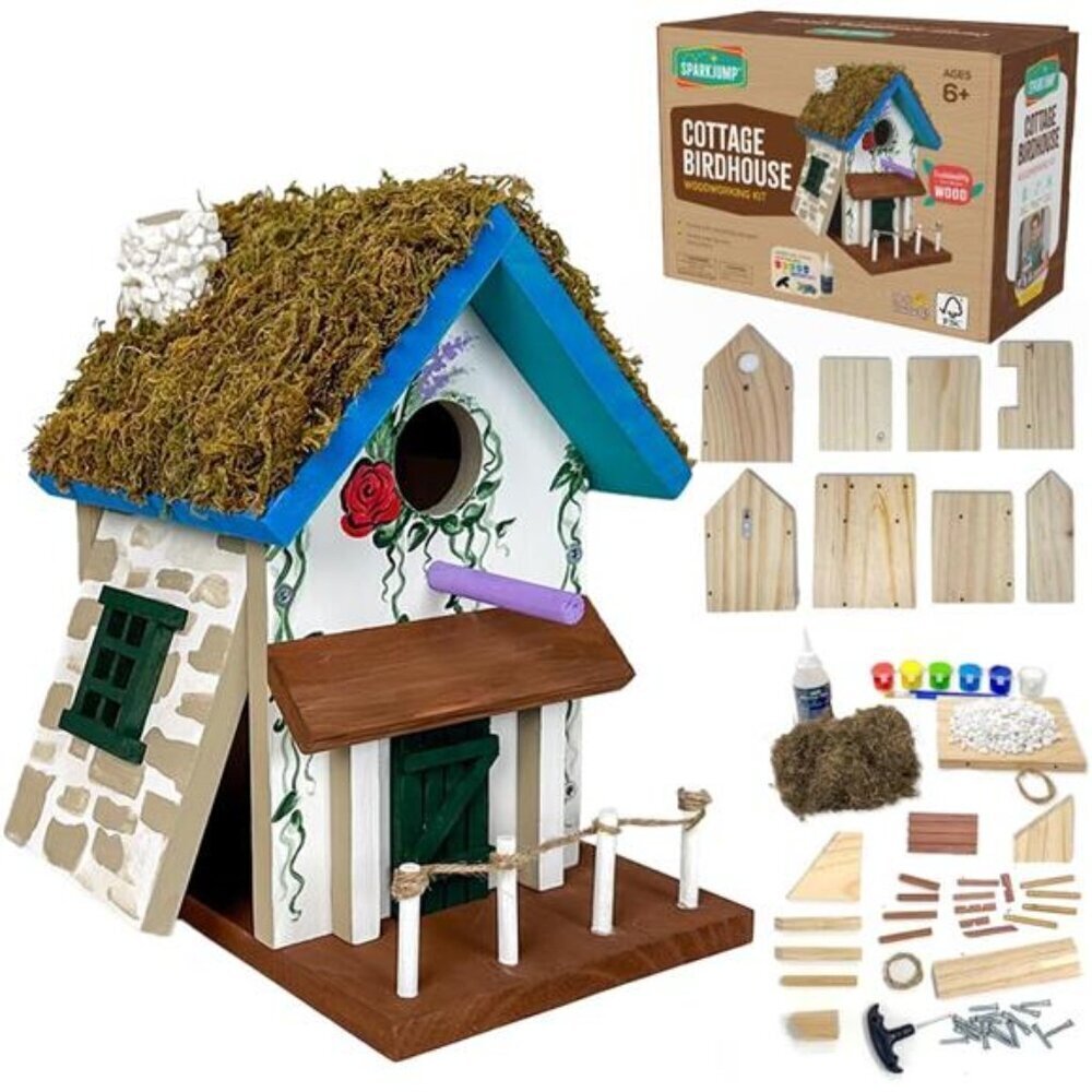 Birdhouse Kit - Easy DIY Bird House for Outdoors, Cedar Roof & Front Porch